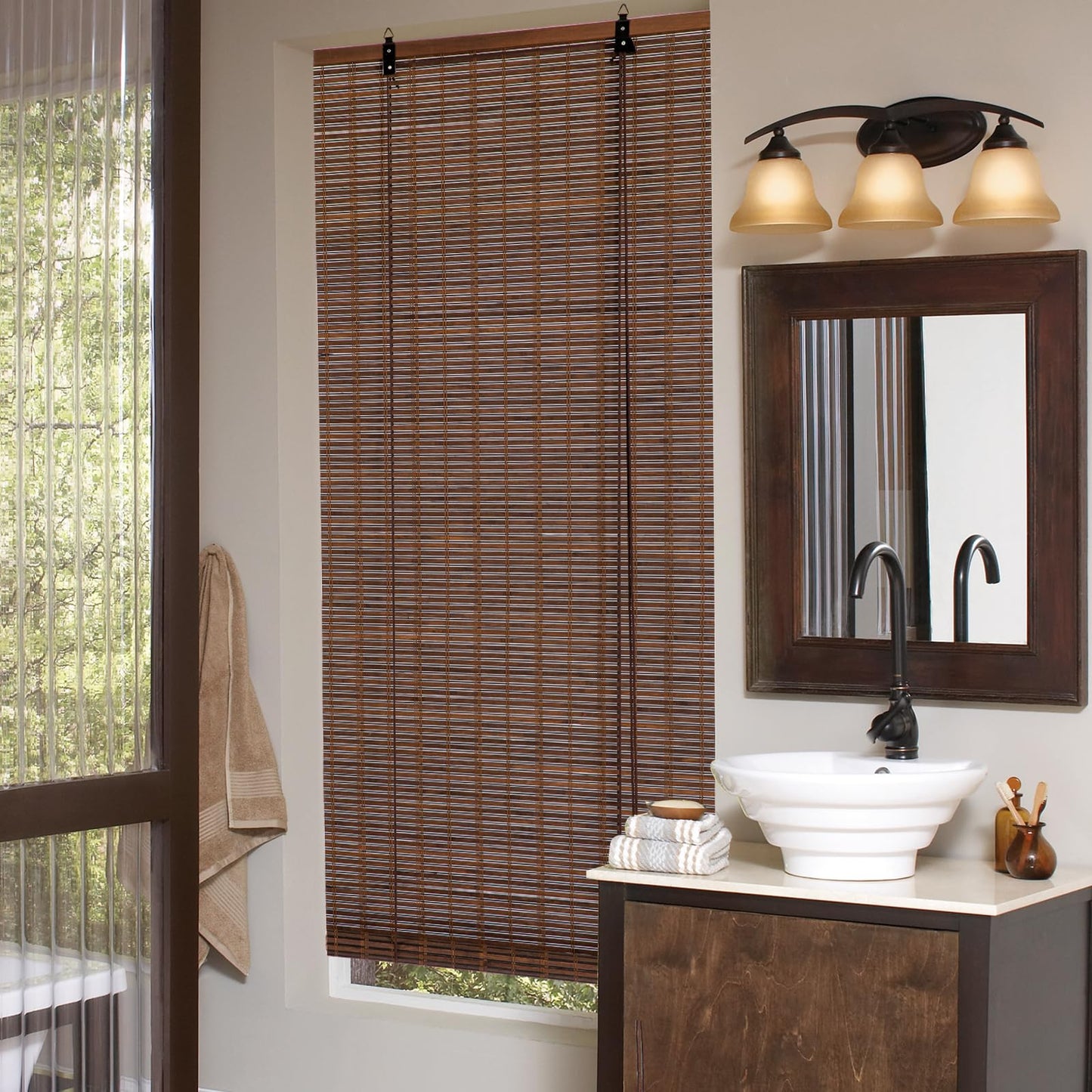 Elegant Bamboo Roll-Up Blinds for Indoor & Outdoor Spaces - 42''W x 72''H Light Filtering Shades