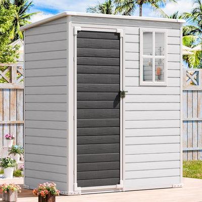 Outdoor Resin Storage Shed with Floor Included 5x3 FT, Waterproof Outside Sheds with Window Lockable Door, Plastic Sheds for Backyard Garden Patio Lawn Tools, Gray