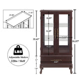 nifoti 51" H Lighted Curio Cabinet Display Case, Glass Curio Cabinet with Adjustable Shelves,Tempered Glass Door and Drawer, Wooden Cabinets w/Mirrored Back Pane for Living Room (Dark Cherry) nifoti