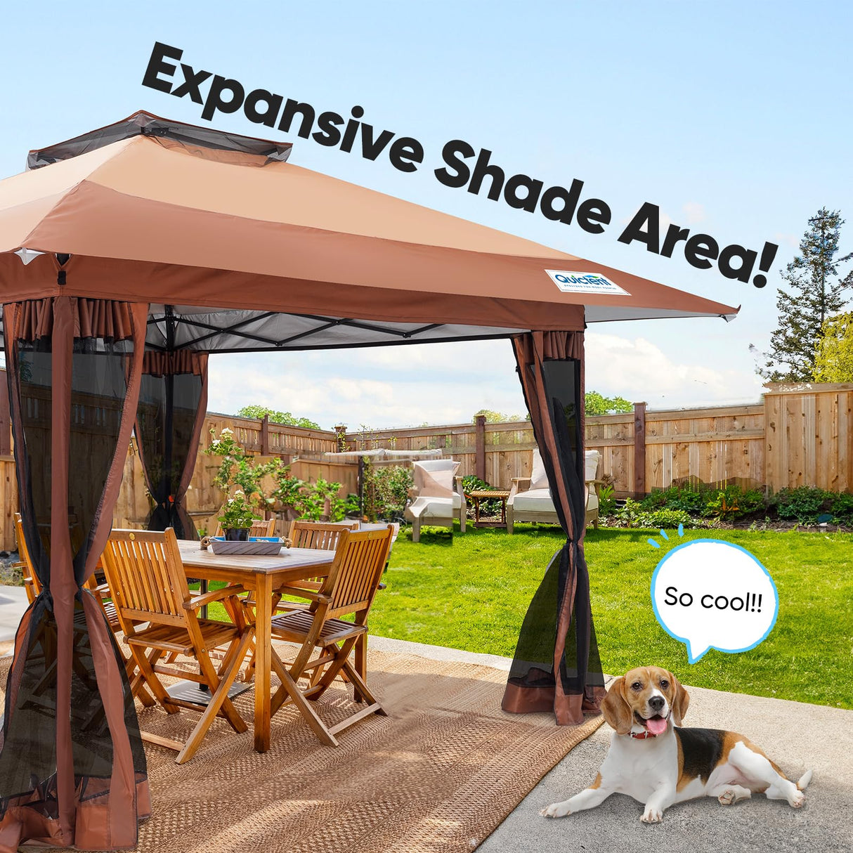 Quictent 13'x13' Pop up Gazebo Canopy Tent, One Person Set up Portable Instant Folding Shelter, Outdoor Canopy Tent with Extra Shade for Backyard, Patio, Party - Khaki Quictent