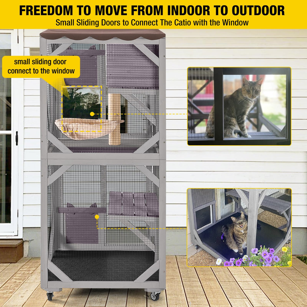 Cat House Outdoor Catio for Catis Mobile Enclosures on Wheels Large Cat Cage with Waterproof Cover,Resting House,62.8" Aivituvin