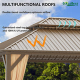 GAZEBEST 12x14 ft Hardtop Gazebo Outdoor Aluminum Patio Gazebo Double Roof Galvanized Steel Gazebo Canopy with Netting and Curtains,for Garden Patio,Patio Backyard,Deck and Lawns GAZEBEST