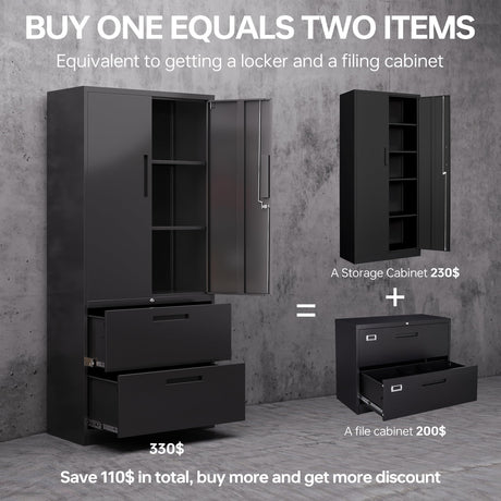 SISESOL Black Metal Storage Cabinet with Drawer and Shelf, 71" Metal File Cabinets for Home Office,Steel Garage Storage Cabinet with Locking Doors for Home,Office,Garage,School SISESOL