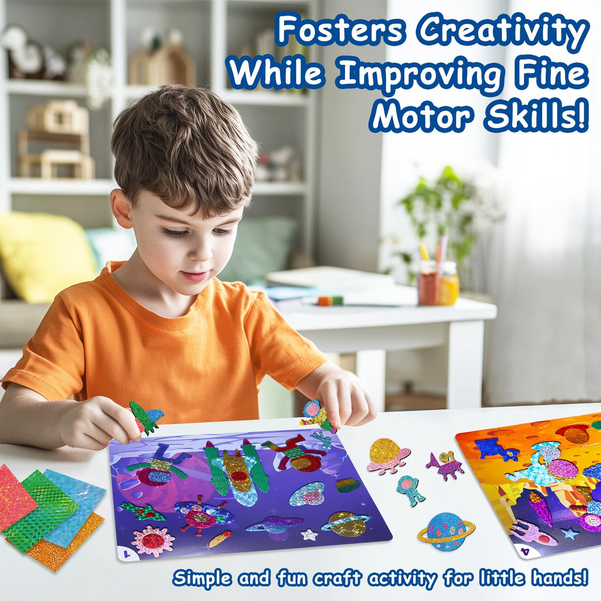 CREATIVETREES Foil Arts and Crafts for Kids – Space Craft with Clean Crafting, Mess-Free Coloring, Travel Toys, and Birthday Gifts for Ages 4 5 6 7 8 9-12 CREATIVETREES