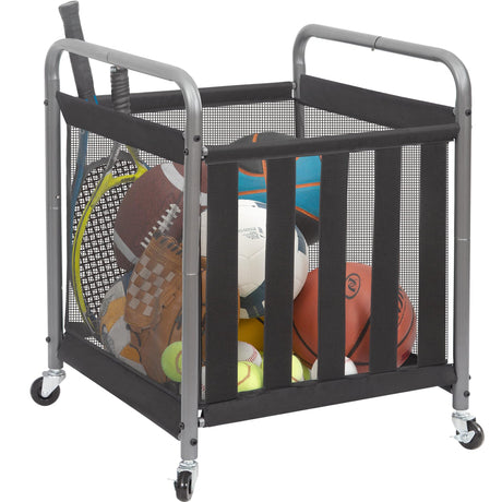STORAGE MANIAC Ball Storage Bin Rolling Sports Ball Cart, Metal Garage Organizer Sport Rack Basketball Storage Cage for Garage or Gym, Indoor & Outdoor Sports Equipment Organizer 1 Pack STORAGE MANIAC