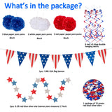 29PCS 4th/Fourth of July Patriotic Decorations Set - Red White Blue Paper Fans,USA Flag Pennant,Star Streamer,Pom Poms,Hanging Swirls Party Decor Supplies jollylife