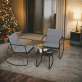 DWVO Gray 3-Piece Patio Bistro Set, Outdoor Textilene Furniture with 2 Rocking Chairs and Coffee Table for Backyard Lawn Garden Balcony Poolside DWVO