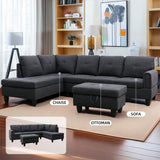 GlasFlength L Shaped Sectional Couch Sofa with Ottoman, Modern Couches for Living Room, Microfiber Facing, Bedroom GlasFlength