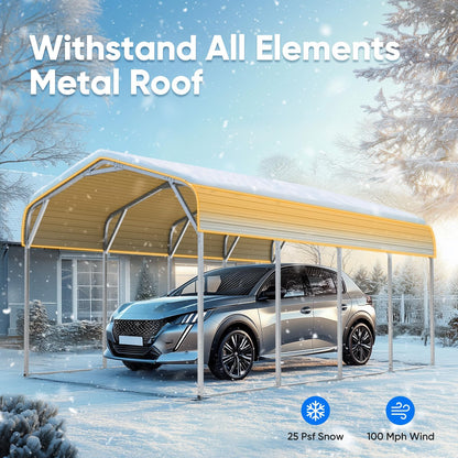 Quictent 12x20 ft Metal Roof Carport Kits Hard Top Garage Heavy Duty Steel Car Canopy, White