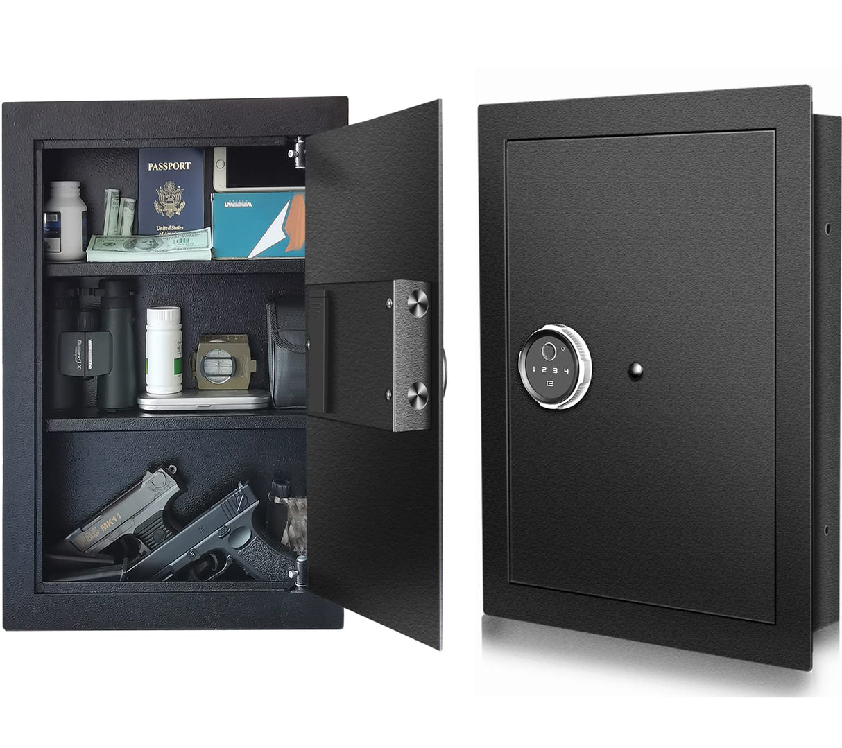 Biometric Wall Safe, Hidden Fingerprint Security Wall Safe, In Wall Safe Between Studs, Perfect for Home/Office/Hotel, Secure Handgun, Documents, Jewelry, Valuables Black LANGGER V