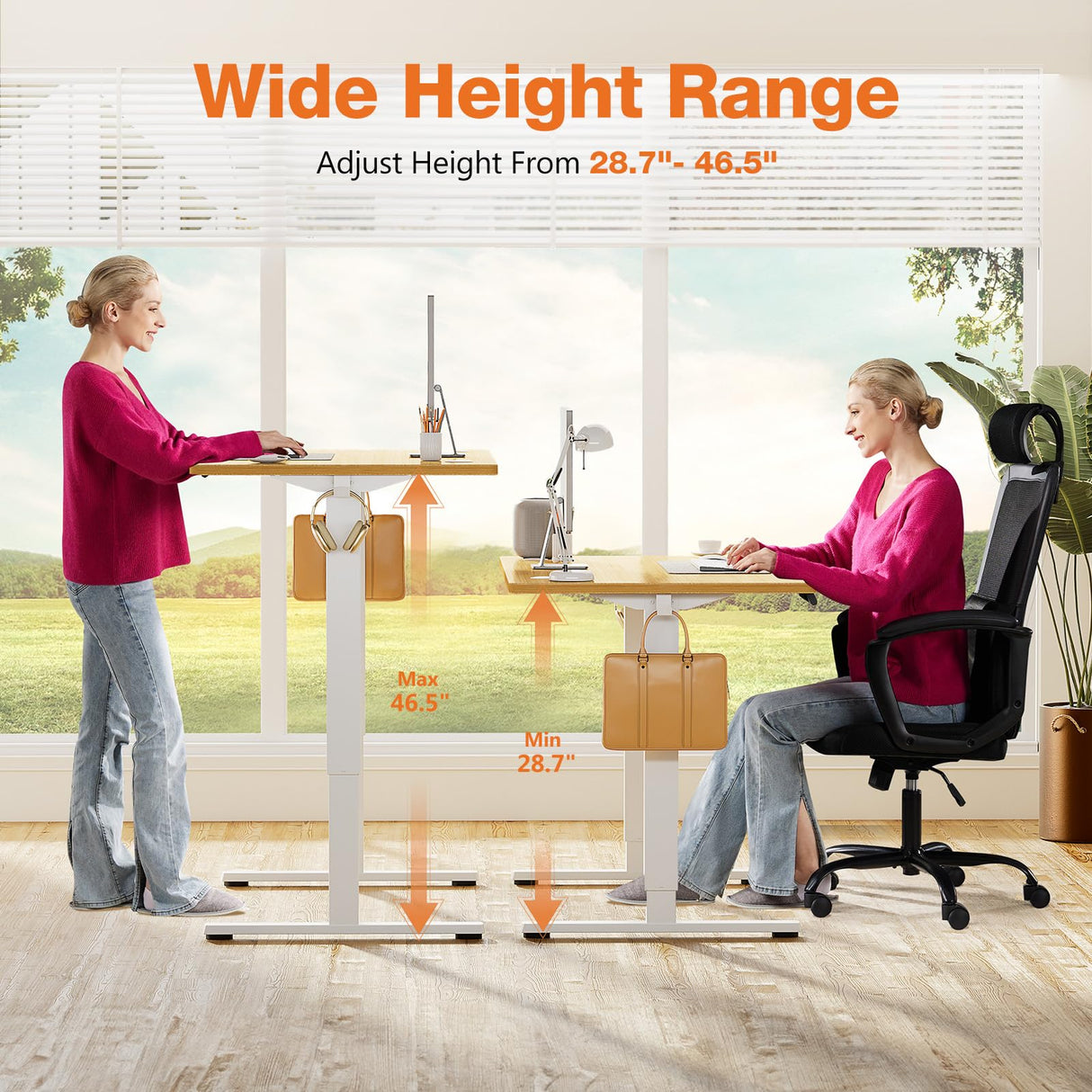 Sweetcrispy Electric Adjustable Height Standing Desk - 63 x 24 inch Sit to Stand Up Desk with Splice Board, Rising Home Office Computer Table with 2 Hook and Wire Hole for Work Sweetcrispy