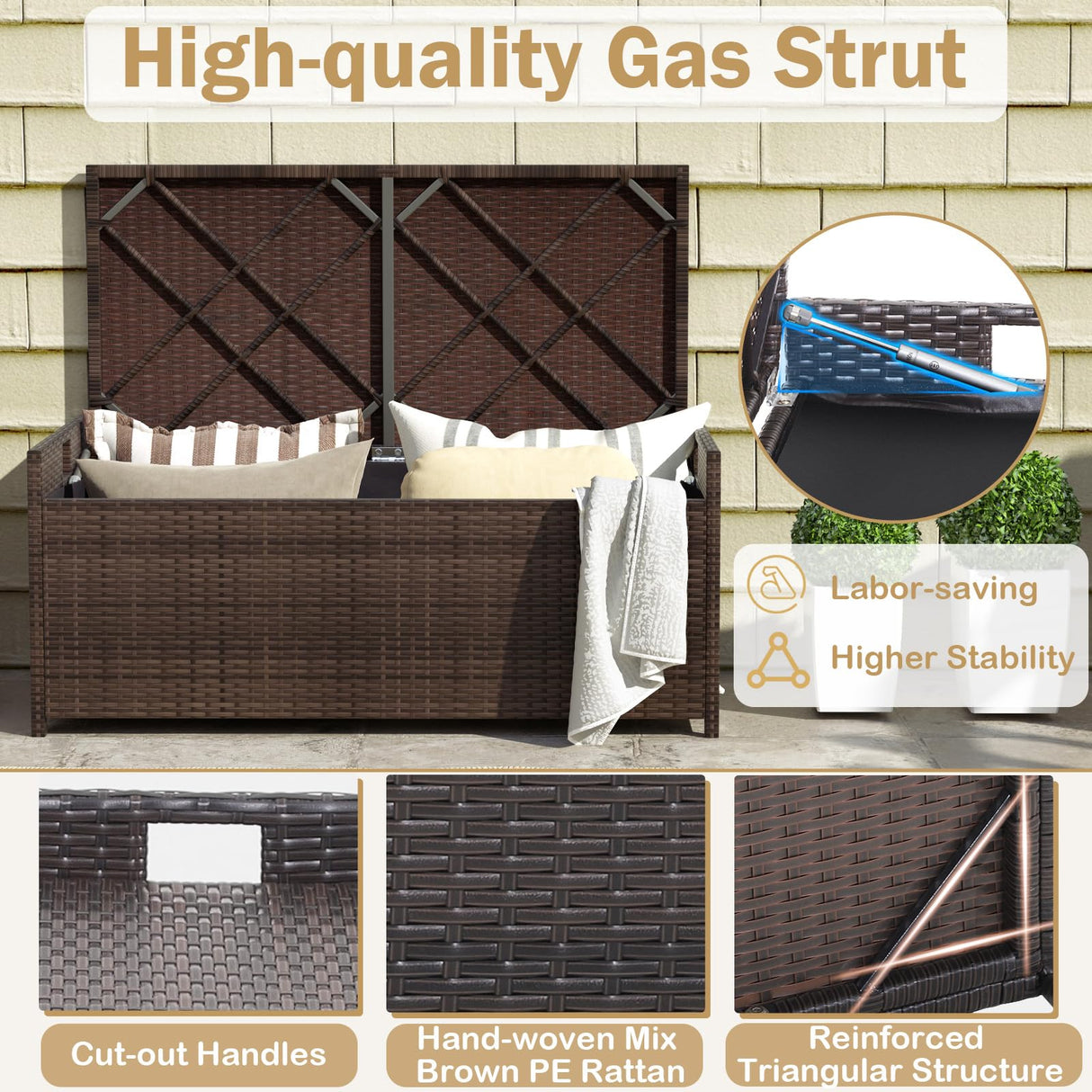 RELAX4LIFE 34-Gallon Outdoor Storage Box - Wicker Rattan Deck Box w/Seat Cushion, Waterproof Liner & Side Handles for Pillows, Patio Cushions, Pool Supplies, Garden Tools, Porch Outdoor Storage Bench RELAX4LIFE