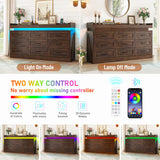 Hlivelood Large Farmhouse 9 Drawers Dresser for Bedroom with LED Light and Power Outlets,63" Wide Wood Rustic 9 Chests of Drawers for Closet,Tall Storage Dresser Organizer for Bedroom(Antique Brown) Hlivelood