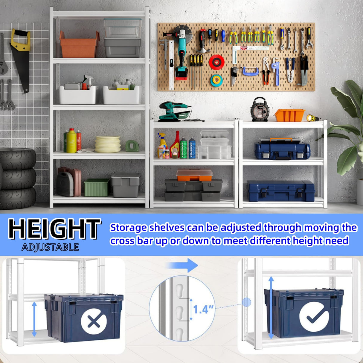 Elitehouse 5 Tier Metal Storage Shelves Adjustable Garage Shelving, Heavy Duty Industrial Utility Rack Organization for Kitchen, Pantry, Closet, Garage, Office (White) Elitehouse