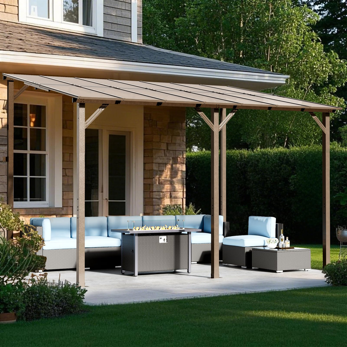 Brightpeak 10’ x 14’ Gazebo, Outdoor Large Wall Mounted Gazebo Pergola with Sloped Roof, Patio Heavy Duty Lean to Awnings for Backyard, Deck, Porch Brightpeak