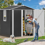 DWVO 6x4ft Metal Outdoor Storage Shed with Window, Lockable Tool Storage Sheds, Steel Garden Sheds with Sloped Roof for Backyard, Patio, Garage, Lawn, Gray + White DWVO