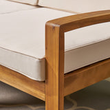 Christopher Knight Home Grenada Sectional Sofa Set | 5-Piece 3-Seater | Includes Coffee Table and Ottoman | Acacia Wood Frame | Water-Resistant Cushions | Teak and Beige, Finish Christopher Knight Home