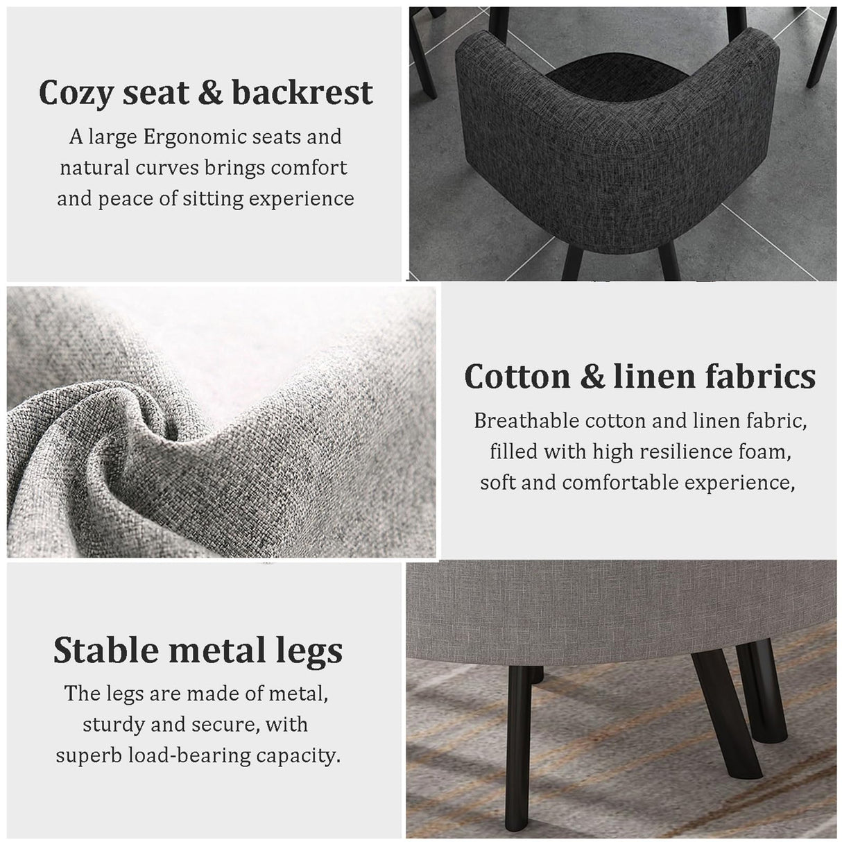 Topjia 5-Piece Modern Square Dining Table Set with 4 Chairs in Grey Topjia