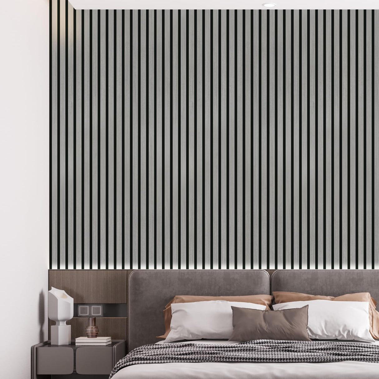 INNO STICKERS 3-Piece Wood Slat Wall Panel for Interior Wall Decor Noise Cancelling 94.5" x 11.4" Acoustic Decorative 3D Sound Absorbing Wall Paneling, Gray Oak, 22.4 Sq.Ft INNO STICKERS