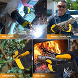 TOPDC Welding Gloves 16 Inches 932℉ Fire/Heat Resistant Leather Welding Gloves For Mig, Tig, Stick, Forge, BBQ, Grill, Fireplace, Wood Stove, Furnace, Oven, Animal Handling for Safe, Loving Pet Care TOPDC