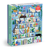 Galison Purrfect Nook – 1000 Piece Jigsaw Puzzle Featuring Artwork of A Lively Cozy Shelf Made for Bibliophiles and Cat Lovers Alike Galison