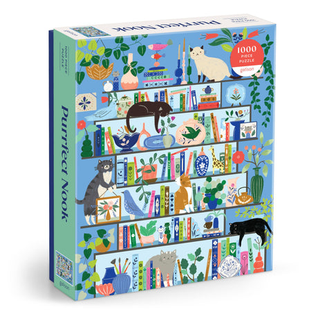 Galison Purrfect Nook – 1000 Piece Jigsaw Puzzle Featuring Artwork of A Lively Cozy Shelf Made for Bibliophiles and Cat Lovers Alike Galison