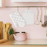 GROBRO7 6Pcs Cotton Oven Mitts and Pot Holders Set Heat Resistant Hot Pads Machine Washable BBQ Gloves with Hanging Loop Durable Pocket Pot Holder for Kitchen Baking Grilling Cooking White GROBRO7