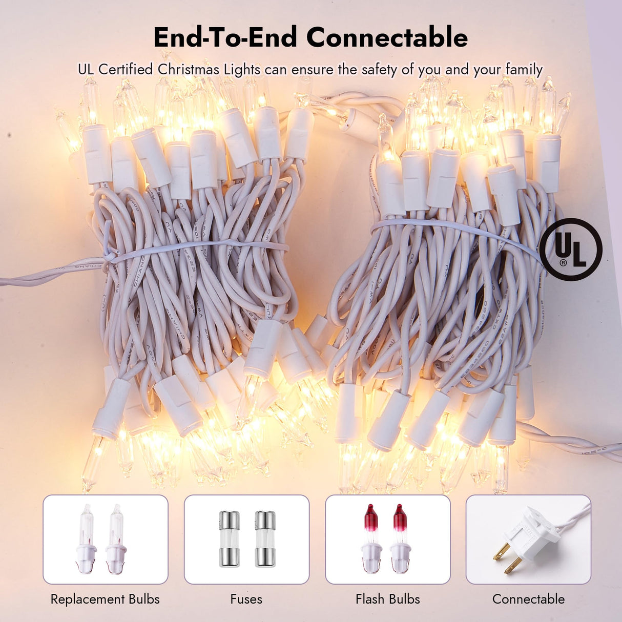 Dirnun Christmas Lights Clear White 70 Count Incandescent Light UL Certified Connectable Christmas Tree Lights with White Wires for Indoor Outdoor Xmas, Wedding, Holiday, Party, Home Decorations Dirnun