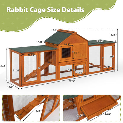 COZIWOW 83” Extra Large Wooden Rabbit Hutch Outdoor Easy to Assemble and Durable Rabbit Cage Bunny Hutch Indoor with Cleaning Tray & Waterproof Roof for Small and Medium Bunny Rabbit Chick (O - WoodArtSupply