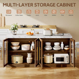 Homiflex Kitchen Island with Storage, 57" W Large Island Table with Seating/LED Light for Dining Room, Kitchen Carts on Wheels Breakfast Bar Table w/Power Outlet, Walnut Homiflex