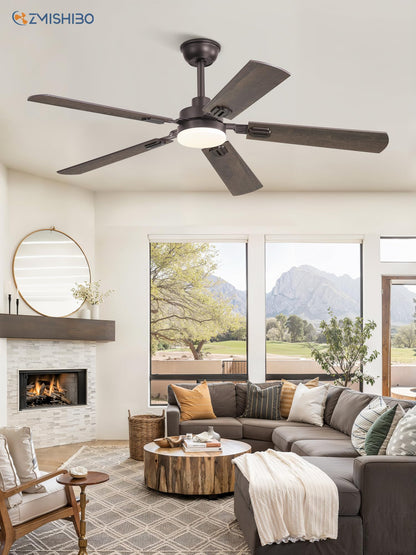 ZMISHIBO 52" Ceiling Fans with Lights, Oil Bronze Farmhouse Ceiling Fan with Remote, Rustic Indoor Ceiling Fan with Dual Finish Blades, Quiet & Strong Motor, Bright LED Light.