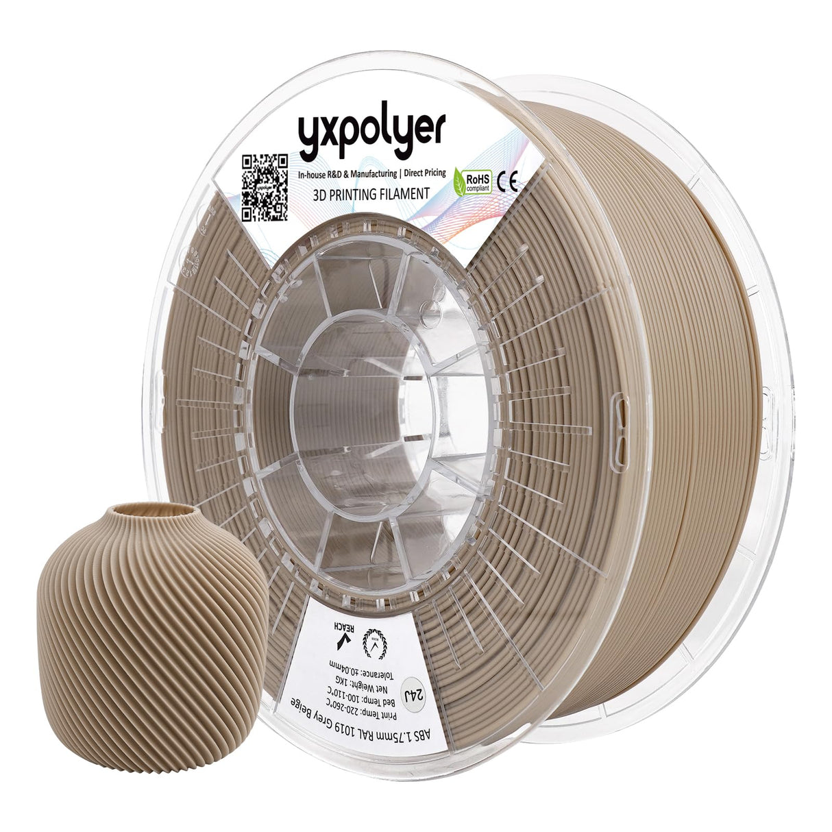 YXPOLYER ABS Filament Marble Series 3D Printing Filament 1.75mm 1kg, Grey Beige Textured Tan 3D Printer Filament High-Heat, High-Strength & Moisture-Resistant, with Upgrade AMS-Compatible Spool yxpolyer