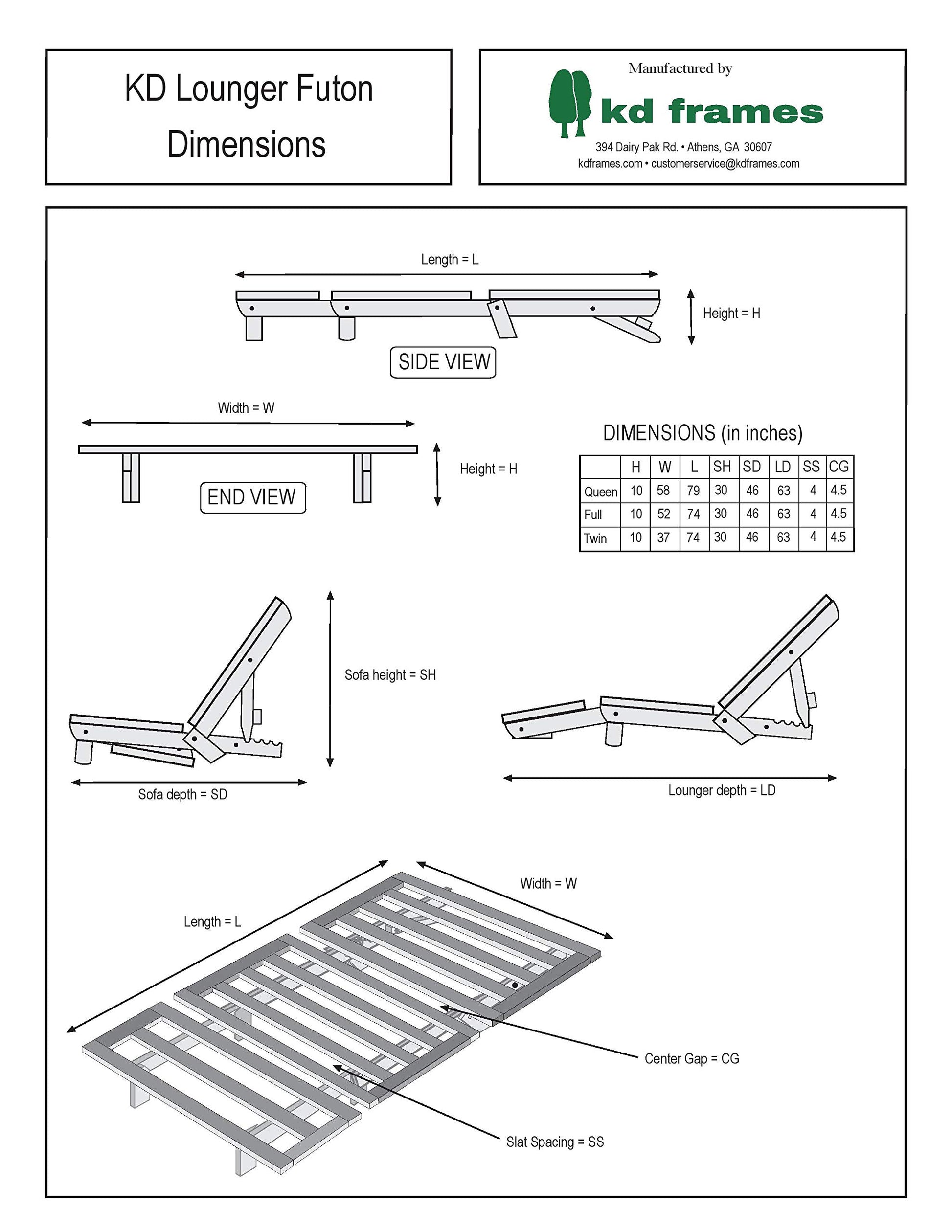 KD Frames Lounger Futon, Queen - WoodArtSupply