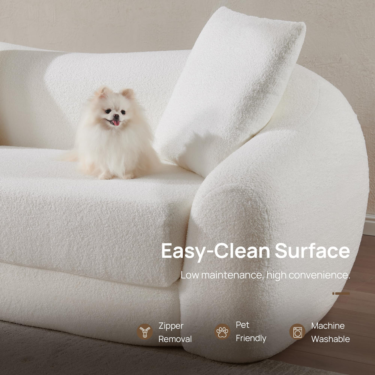 SICOTAS 90.6" Curved Convertible Sofa Couch Bed for Living Room Futon Cloud Boneless Sleeper Sofa Pull Out Floor Couch with Deep Seat Modern 3 Seater Foam Bed No Assembly for Bedroom Apartment, White SICOTAS