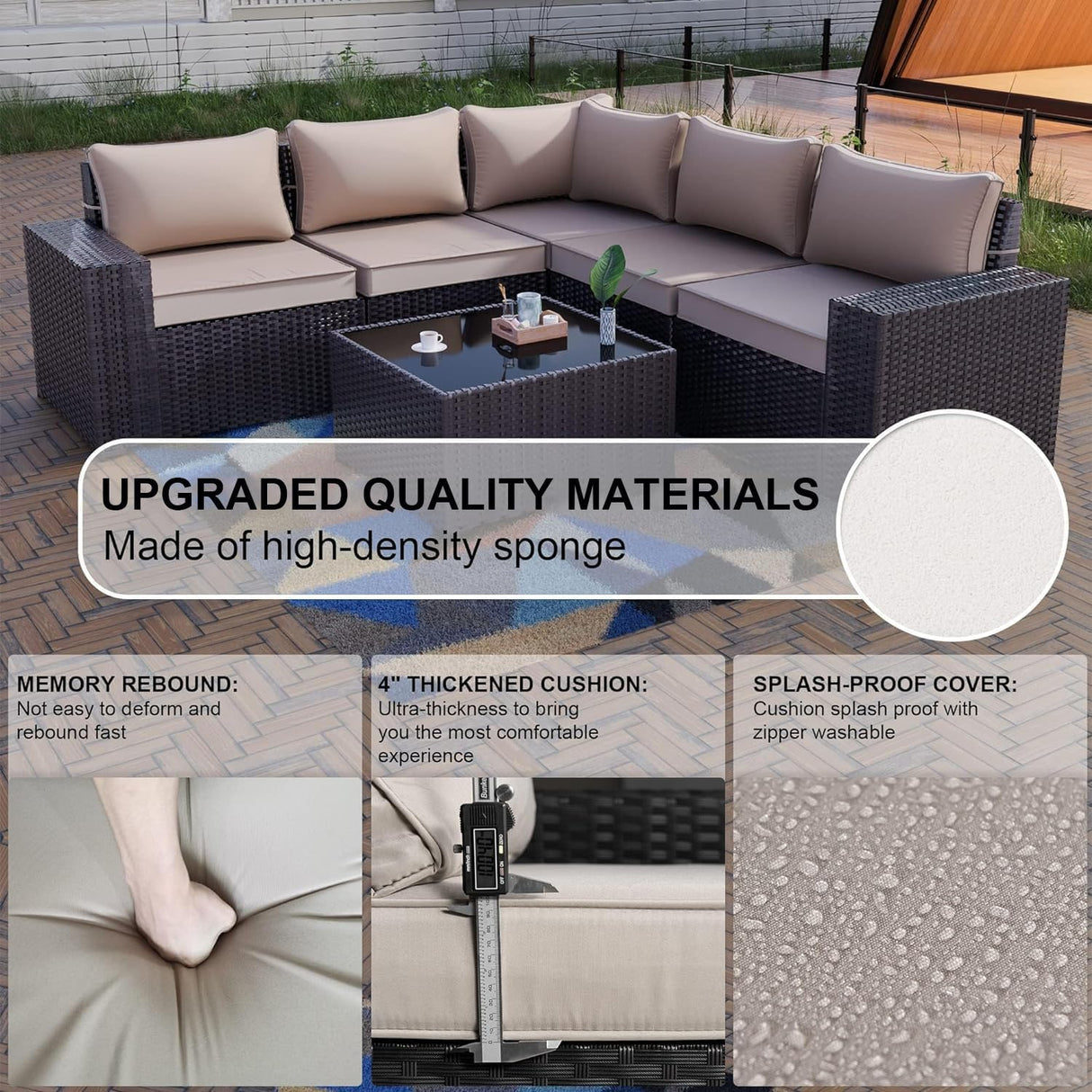 Kullavik 9 Pieces Outdoor Patio Furniture Set,PE Wicker Rattan Sectional Sofa Patio Conversation Sets with Tempered Glass Table,Swivel Rocking Chairs Set,Sand Kullavik