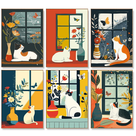 6 Pack Paint by Numbers Kit for Adults Beginners - 10x14 Inch Cat Adult Paint by Number Kits on Canvas, Cat DIY Acrylic Oil Number Painting Kits for Adults, Perfect for Gift Home Wall Decor Offito