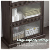 HIUU Brown Glass Display Curio Cabinet with Glass Doors,Brown Showcase Display Cabinet,Shelves with Flip-Up Glass Doors,Farmhouse Barrister Bookcase HIUU