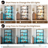 Vlsrka Wooden Bookshelf with Lights, 5 Tier Bookshelf with Storage, Tall Bookcase with Open Shelves, Standing Bookshelves Display Rack for Living Room, Home Office, Black Vlsrka