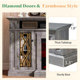 AMERLIFE 70" Farmhouse Heavy Fireplace TV Stand with 33" Electric Fireplace, for 80" TVs up, Media Entertainment Center with Diamond Door, TV Console Storage Cabinet for Living Room, Grey AMERLIFE