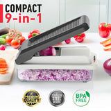 Mueller Vegetable Chopper 9 Blade, Mandoline Slicer, Food Veggie Chopper, Cheese Grater, Onion Vegetable Cutter with Container, Dicer, Kitchen Gadgets & Essentials, White Sand/Grey Mueller