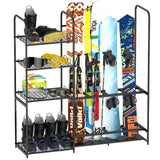 Freestanding Ski Rack for Garage - Stores 4 Pairs of Skis, Adjustable Ski Boot Holder, Organizes Skis, Boots, Poles, Goggles, Helmets & Gear, Ideal for Garage, Shed, Basement, Ski Enthusiasts KANEODOT