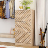 MOUMON Shoe Cabinet with 3 Flip Drawers, Slanted Design, Shoe Storage Organizer for Hallway Light Brown (22.4”W x 9.4”D x 42.3”H) MOUMON