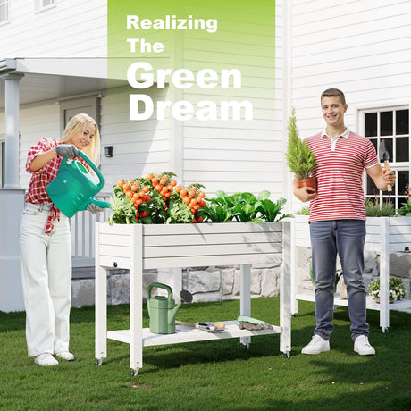 GYMHILL Elevated Raised Garden Bed with Wheels,Outdoor Large Resin Patio Planter Box Stand Divisible with Drain Plug,Water Monitor for Plants Vegetables Flowers Fruits(Ashen) GYMHILL
