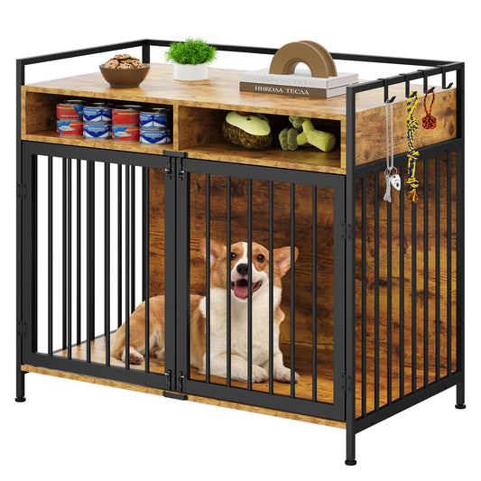 YITAHOME Dog Crate Furniture, 41" Heavy Duty Dog Kennel with 2 Drawers, Wooden Dog Crate End Table for Medium Small Medium Dogs, Rustic Brown - WoodArtSupply