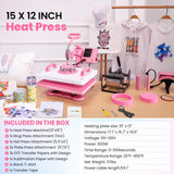 Whubefy 5 in 1 Heat Press Machine 15"x12" with Tumbler Press Hat Press, Industrial Sublimation Heat Press Machine for T Shirts Bags Hat Cap Mug Plate, 360° Swing Away T Shirt Press Machine Transfer Whubefy