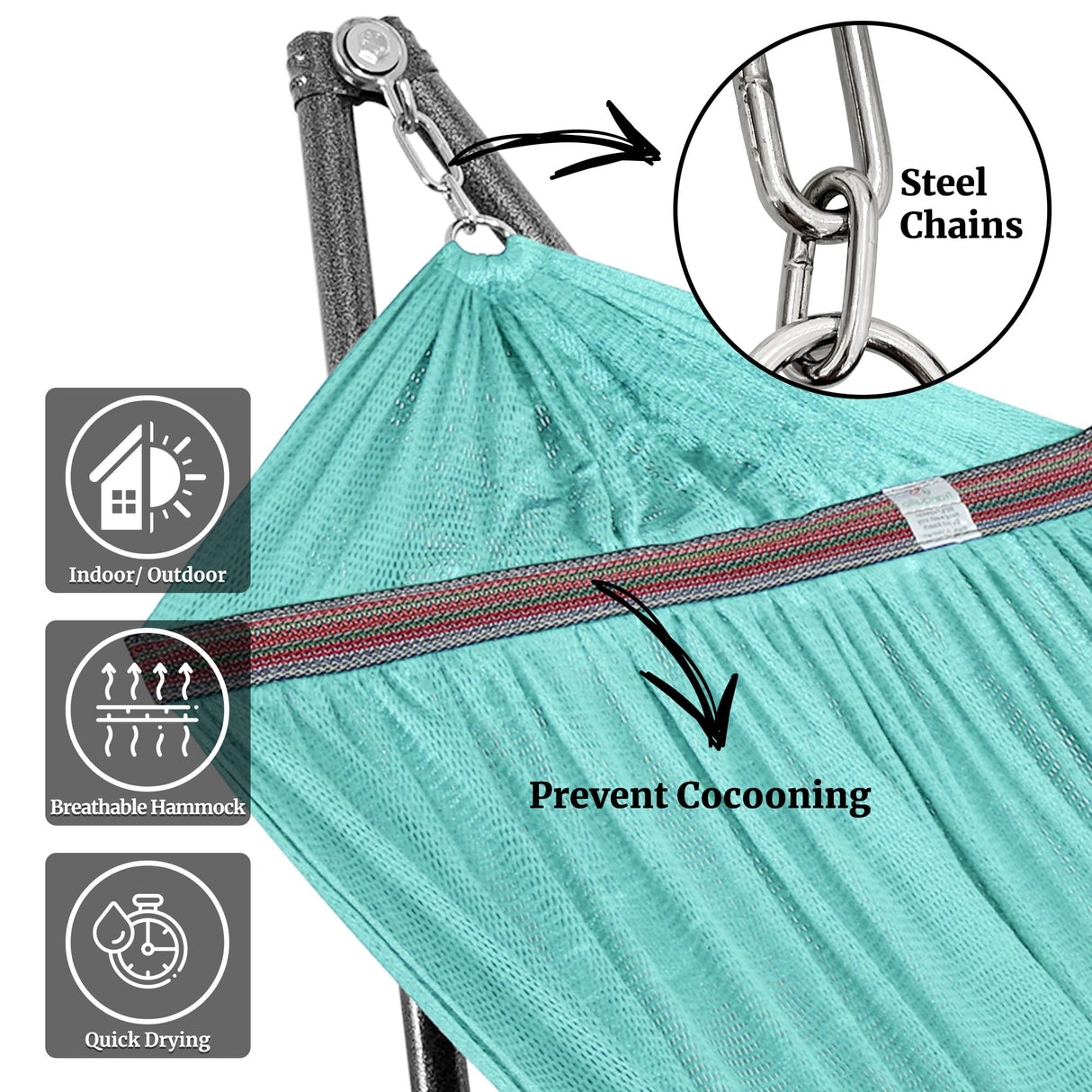 Tranquillo Double Hammock with Stand Included for 2 Persons/Foldable Hammock Stand 600 lbs Capacity Portable Case - Inhouse, Outdoor, Camping, Sky Tranquillo