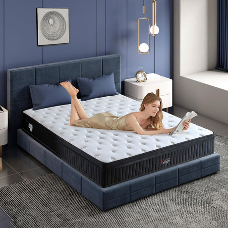 Juego Full Mattress 12 Inch Hybrid Memory Foam Mattress Full Size Bed in A Box, Black Juego