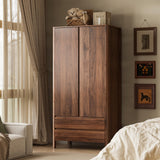MAISONARIA Wardrobe with 2 Doors and 2 Drawers, 70.9”H Modern Walnut Bedroom Armoire Closet with Hidden Handles, Freestanding Wooden Storage Cabinet for Clothes and Essentials MAISONARIA