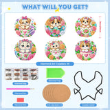 Bowetile 6PCS Flowers Diamond Art Painting Coasters Kit with Holder, Cat Diamond Art Kits for Adults Beginners, Dog Gem Art Kits for Adults, Arts and Crafts Kits for Adults for Home Decor Bowetile