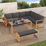 Grand patio Aluminum Patio Furniture Set, L Shaped Outdoor Sectional Sofa with Dining Table and Bench, Modern Outdoor Conversation Couch with Chaise, Faux Wood Grain Finish Grand patio